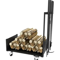 Discount Rootz Vedförvaringsställ - Vedställ - Vedhållare - Metallkonstruktion - 48cm x 30cm x 76cm Tillbehör Till Vedeldade Kaminer & Öppna Spisar