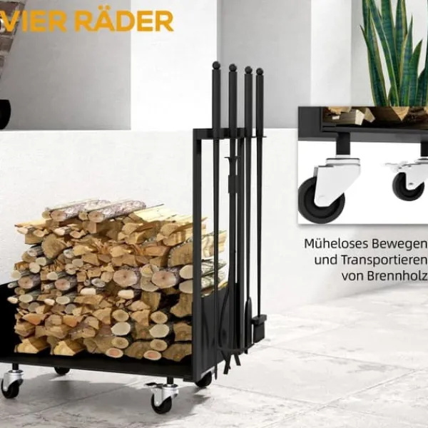 Discount Rootz Vedförvaringsställ - Vedställ - Vedhållare - Metallkonstruktion - 48cm x 30cm x 76cm Tillbehör Till Vedeldade Kaminer & Öppna Spisar