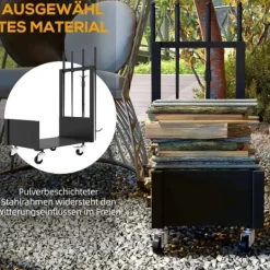 Discount Rootz Vedförvaringsställ - Vedställ - Vedhållare - Metallkonstruktion - 48cm x 30cm x 76cm Tillbehör Till Vedeldade Kaminer & Öppna Spisar