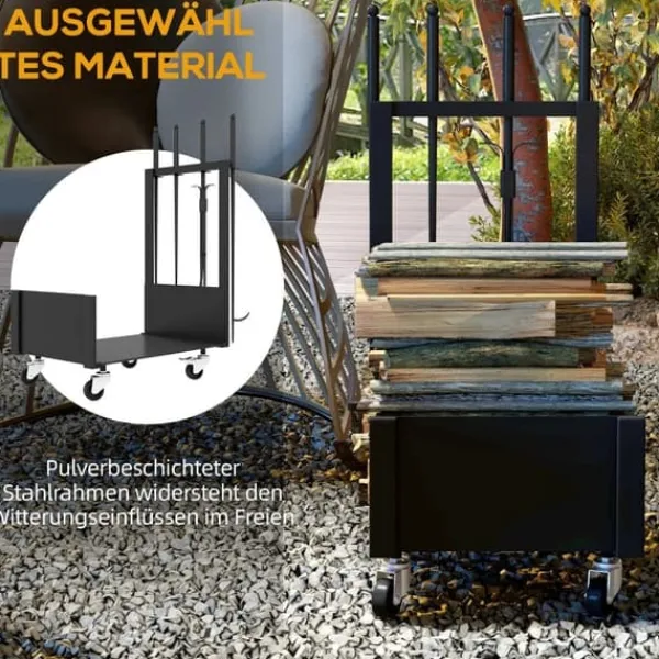 Discount Rootz Vedförvaringsställ - Vedställ - Vedhållare - Metallkonstruktion - 48cm x 30cm x 76cm Tillbehör Till Vedeldade Kaminer & Öppna Spisar
