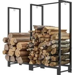 New Rootz Vedställ - Vedställ - Tändningsorganisator - Rymmer 200 kg - Pulverlackerat stål - 123cm x 32cm x 115cm Tillbehör Till Vedeldade Kaminer & Öppna Spisar