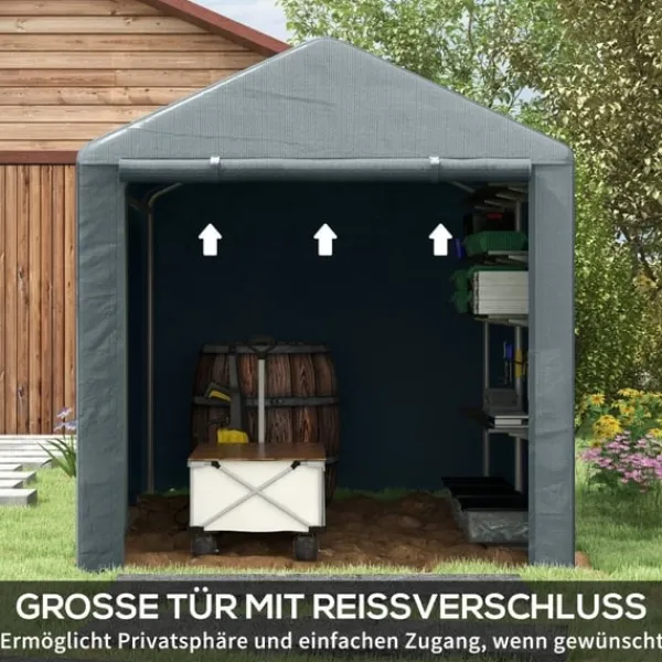 Rootz Verktygsbod - Cykel-/motorcykelförvaring - Trädgårdsutrustning - UV-beständig presenning - Galvaniserad stålram - 160cm x 218cm x 172cm