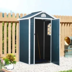 Rootz Verktygsbod - Trädgårdsskjul - Verktygsskjul - Ventilationsfönster - Penttak - Metall - Grå - 134 x 104 x 204 cm