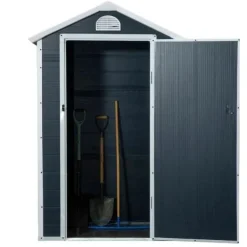 Rootz Verktygsbod - Trädgårdsskjul - Verktygsskjul - Ventilationsfönster - Penttak - Metall - Grå - 134 x 104 x 204 cm