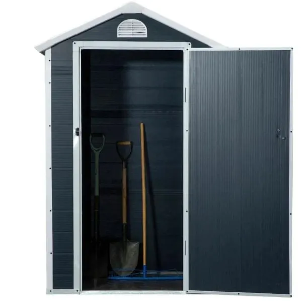 Rootz Verktygsbod - Trädgårdsskjul - Verktygsskjul - Ventilationsfönster - Penttak - Metall - Grå - 134 x 104 x 204 cm