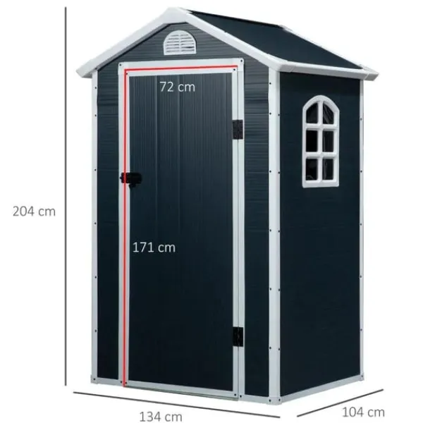Rootz Verktygsbod - Trädgårdsskjul - Verktygsskjul - Ventilationsfönster - Penttak - Metall - Grå - 134 x 104 x 204 cm