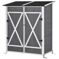 Rootz Verktygsbod - Trädgårdsskåp - 2 dörrar - Verktygsskåp - Trädgårdsförvaring - Trä - Grå/Vit - 139 x 75 x 160 cm