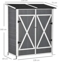 Rootz Verktygsbod - Trädgårdsskåp - 2 dörrar - Verktygsskåp - Trädgårdsförvaring - Trä - Grå/Vit - 139 x 75 x 160 cm