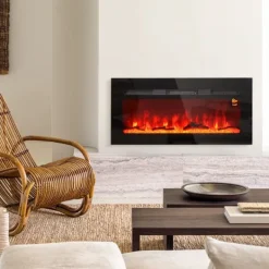 New Rootz väggmonterad elektrisk öppen spis - Inomhusvärmare - Konstgjord ved - Justerbar värme 1800W - 91,4cm x 15,8cm x 45cm Öppna Spisar