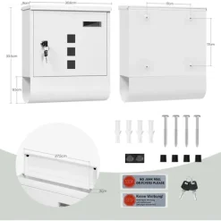 Clearance Rootz White Mailbox - Wall -Moned Post Box - Secure Locking System - Galvanized Steel - 30,6 x 33,5 x 10 cm Postlådor & Brevlådor