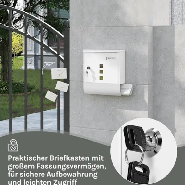 Clearance Rootz White Mailbox - Wall -Moned Post Box - Secure Locking System - Galvanized Steel - 30,6 x 33,5 x 10 cm Postlådor & Brevlådor
