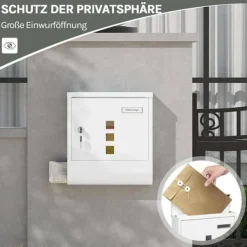 Clearance Rootz White Mailbox - Wall -Moned Post Box - Secure Locking System - Galvanized Steel - 30,6 x 33,5 x 10 cm Postlådor & Brevlådor