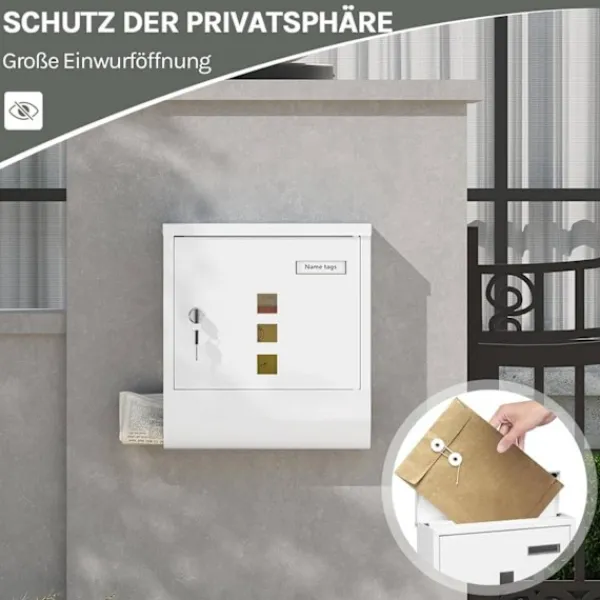 Clearance Rootz White Mailbox - Wall -Moned Post Box - Secure Locking System - Galvanized Steel - 30,6 x 33,5 x 10 cm Postlådor & Brevlådor
