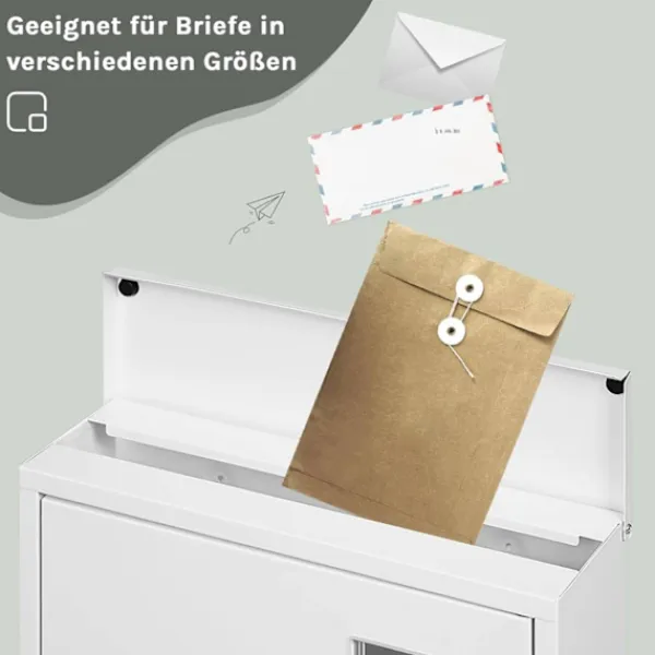 Clearance Rootz White Mailbox - Wall -Moned Post Box - Secure Locking System - Galvanized Steel - 30,6 x 33,5 x 10 cm Postlådor & Brevlådor