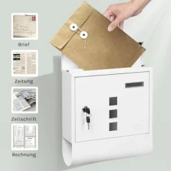 Clearance Rootz White Mailbox - Wall -Moned Post Box - Secure Locking System - Galvanized Steel - 30,6 x 33,5 x 10 cm Postlådor & Brevlådor