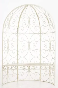 Sale Rosie Half Gazebo Pavilion with Bench - Antique Cream Metal Garden Trellis, 178 cm H Valvbågar, Spaljéer, Bersåer & Pergolor