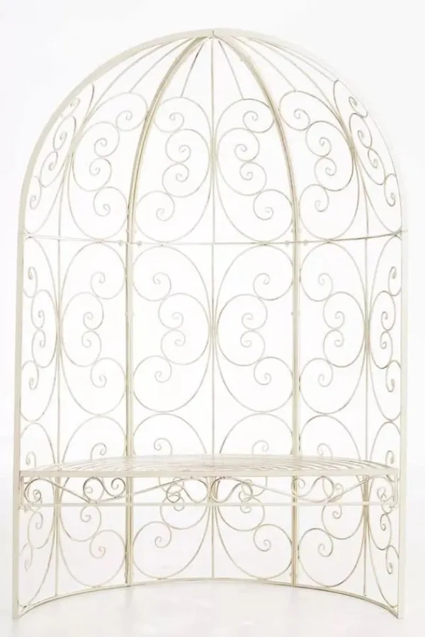 Sale Rosie Half Gazebo Pavilion with Bench - Antique Cream Metal Garden Trellis, 178 cm H Valvbågar, Spaljéer, Bersåer & Pergolor