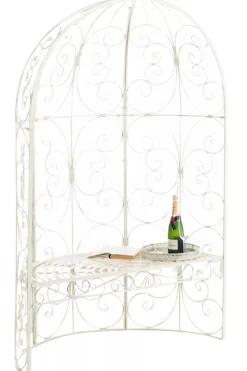 Sale Rosie Half Gazebo Pavilion with Bench - Antique Cream Metal Garden Trellis, 178 cm H Valvbågar, Spaljéer, Bersåer & Pergolor