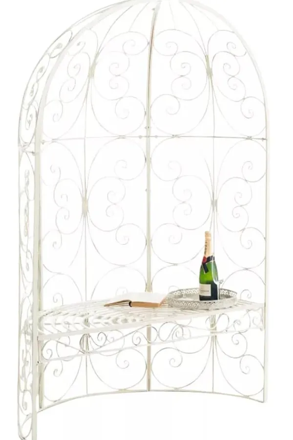 Sale Rosie Half Gazebo Pavilion with Bench - Antique Cream Metal Garden Trellis, 178 cm H Valvbågar, Spaljéer, Bersåer & Pergolor