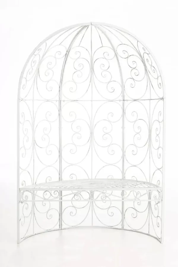 New Rosie Half Gazebo with Bench - Antique White Metal Garden Trellis Pavilion Valvbågar, Spaljéer, Bersåer & Pergolor