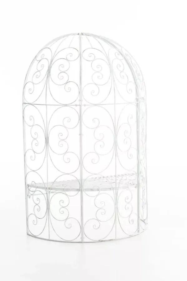New Rosie Half Gazebo with Bench - Antique White Metal Garden Trellis Pavilion Valvbågar, Spaljéer, Bersåer & Pergolor