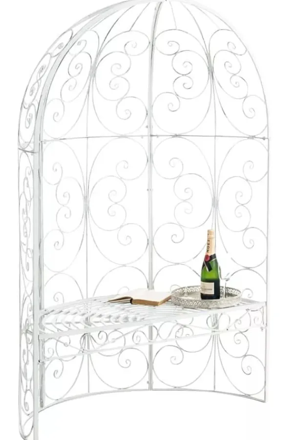 New Rosie Half Gazebo with Bench - Antique White Metal Garden Trellis Pavilion Valvbågar, Spaljéer, Bersåer & Pergolor