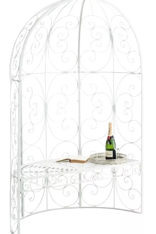 New Rosie White Metal Half Gazebo with Bench - Garden Trellis Pavilion for Climbing Plants, 178cm H x 120cm W Valvbågar, Spaljéer, Bersåer & Pergolor