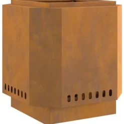 Rostfri eldstad i väderbeständigt stål - Rustik utomhuseldstad | Storlek: 48x48x51 cm | Färg: Grå