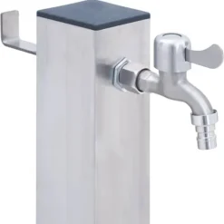 Outlet Rostfri vattenpost 60 cm - Fyrkantig trädgårdskran med krok | Färg: Rostfritt stål | Storlek: 60 cm Bevattning