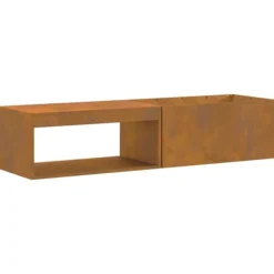 Best Rustik eldstad i väderbeständigt stål med vedförvaring | Storlek: 160x45x35 cm | Färg: Stålgrå Öppna Spisar