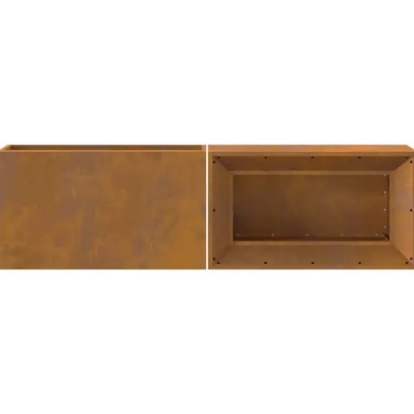 Best Rustik eldstad i väderbeständigt stål med vedförvaring | Storlek: 160x45x35 cm | Färg: Stålgrå Öppna Spisar
