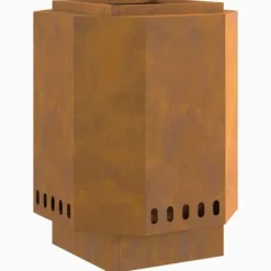 Rustik eldstad i väderbeständigt stål - Vedeldad ugn för utomhusbruk | Färg: Rostig | Storlek: 38x38x51 cm