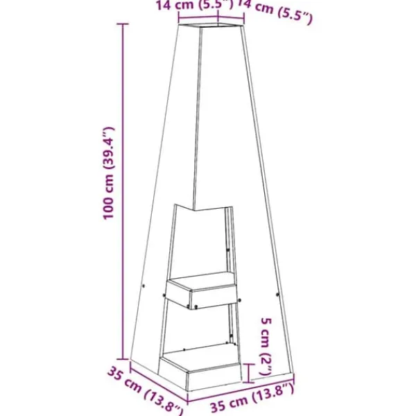 Rustik eldstad med vedförvaring - Utomhus campingugn | Färg: Stål | Storlek: 35x35x100 cm
