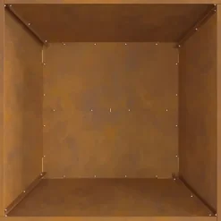 Rustik fyrkantig eldstad i rostbeständigt stål | Storlek: 60x60x30 cm | Färg: Brun