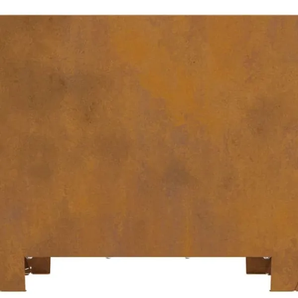 Rustik fyrkantig eldstad i rostbeständigt stål | Storlek: 60x60x30 cm | Färg: Brun