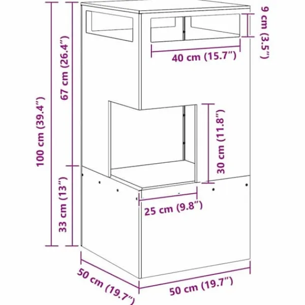 New Rustik utomhus eldstad i väderbeständigt cortenstål | Storlek: 50x50x100 cm Öppna Spisar