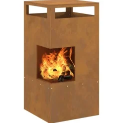 New Rustik utomhus eldstad i väderbeständigt cortenstål | Storlek: 50x50x100 cm Öppna Spisar