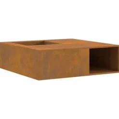 Clearance Rustik utomhus eldstad med vedförvaring - Väderbeständigt stål | Storlek: 100x100x30 cm Öppna Spisar