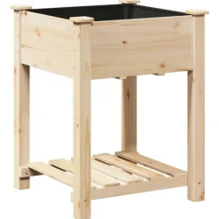 Sale Rustikt växtställ i massivt trä - Höjd växthylla för inomhus och utomhus | Storlek: 60x60x76 cm | Färg: Furu Växtställ