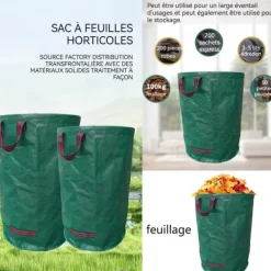 Sale Sacs de jardin INN® 300L 2PCS professionella trädgårdsavfallssäckar vattentäta lövsäckar robusta för gräsmatta och löv Trädgårdskorgar