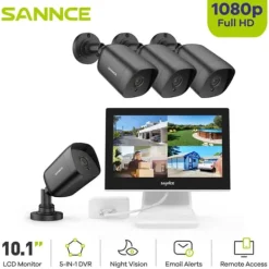 SANNCE CCTV-system, 10,1" skärm, 1080P upplösning,4st Kamera