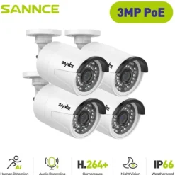 SANNCE 3MP PoE Säkerhetskamera, Förbättrad Nattseende, Väderbeständig Design,71FQ0471FQ04