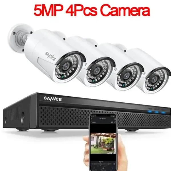 SANNCE NVR Övervakningskamerasystem, 8MP Video Upplösning, 8CH POE Stöd,5MP 4st Kamera, Ingen