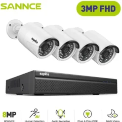 SANNCE Videoövervakningssystem, 8MP Upplösning, POE IP-kameror,I71FQ04, 2T