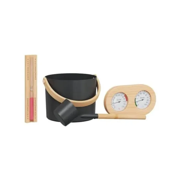 vidaXL Sauna tillbehörsset - - Svart - Aluminium och furu - 27x24x19 cm - Hink 7 L