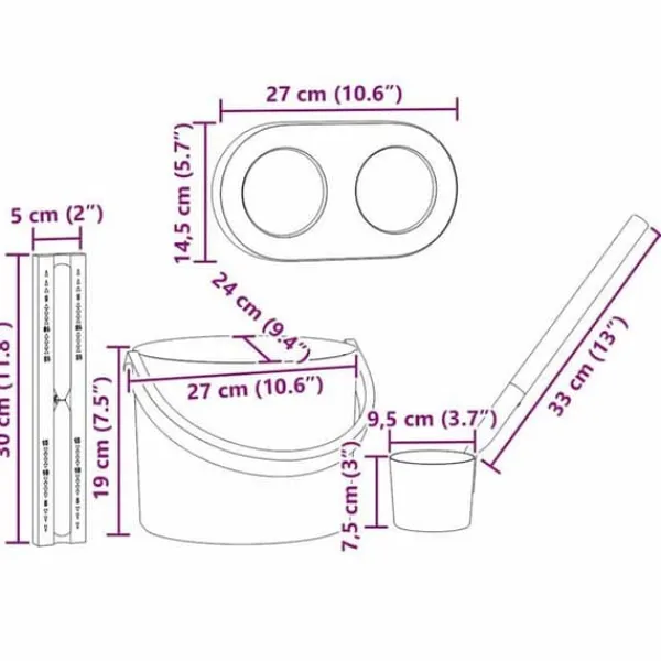 vidaXL Sauna tillbehörsset - - Svart - Aluminium och furu - 27x24x19 cm - Hink 7 L