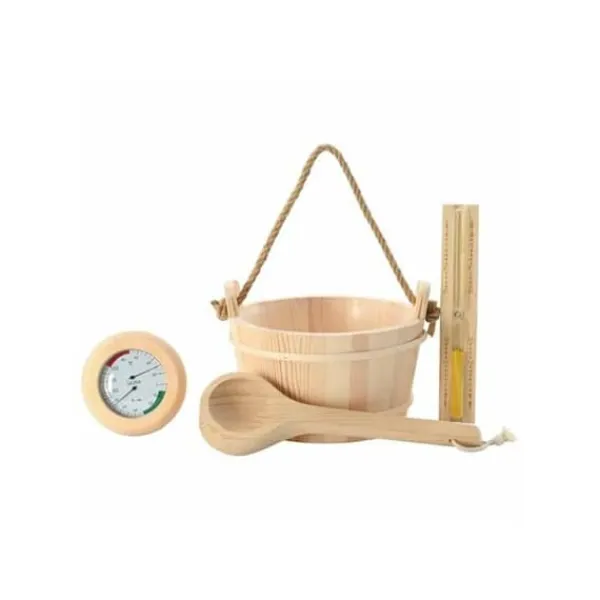 vidaXL Saunaaccessoarer - - Brun - Massivt furu och hampa - 4L spann - Slev