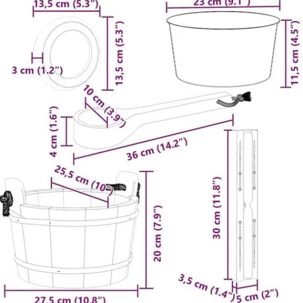 vidaXL Saunaaccessoarer - - Brun - Massivt furu och hampa - 4L spann - Slev