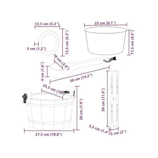 vidaXL Saunaaccessoarer - - Brun - Massivt furu och hampa - 4L spann - Slev