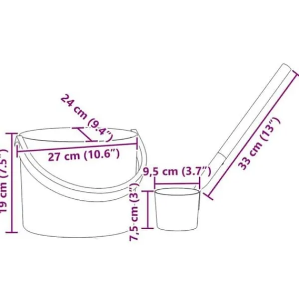 vidaXL Sauna-tillbehörsset - - Svart - Aluminium och massivt furu - 27x24x19 cm - Hink 7 L
